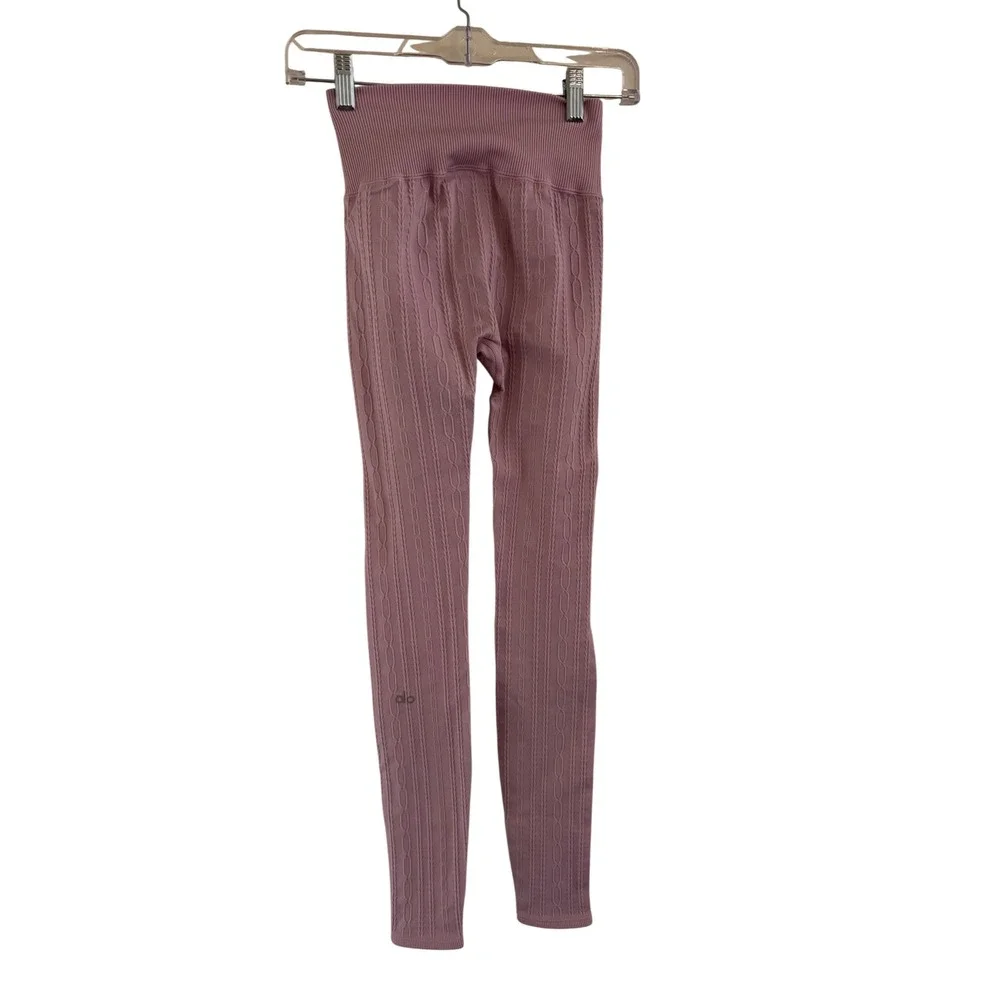 Alo Yoga High Waist Seamless Cable Knit Leggings Purple Womens XS